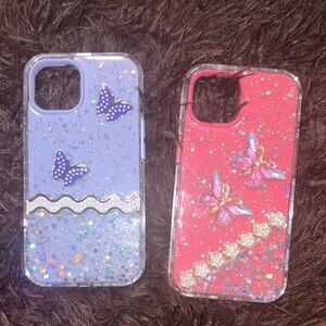 Glitter Butterfly iPhone 14 Phone Cases - Purple and Pink